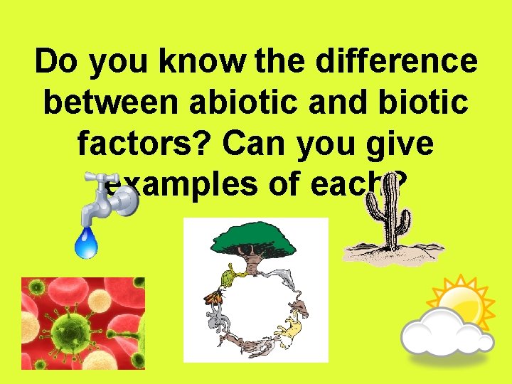 Do you know the difference between abiotic and biotic factors? Can you give examples