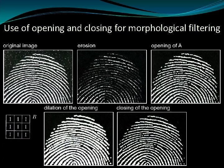 Use of opening and closing for morphological filtering 