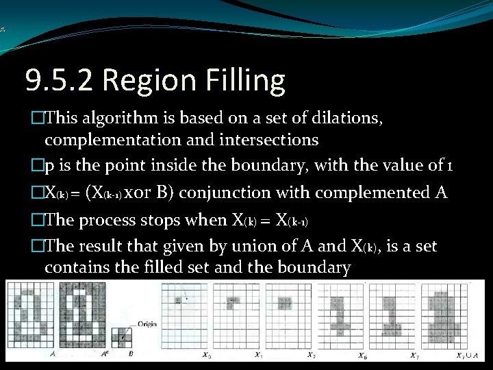 9. 5. 2 Region Filling �This algorithm is based on a set of dilations,