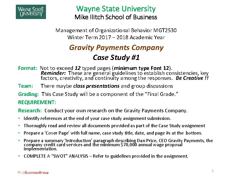 Wayne State University Mike Ilitch School of Business Management of Organizational Behavior MGT 2530