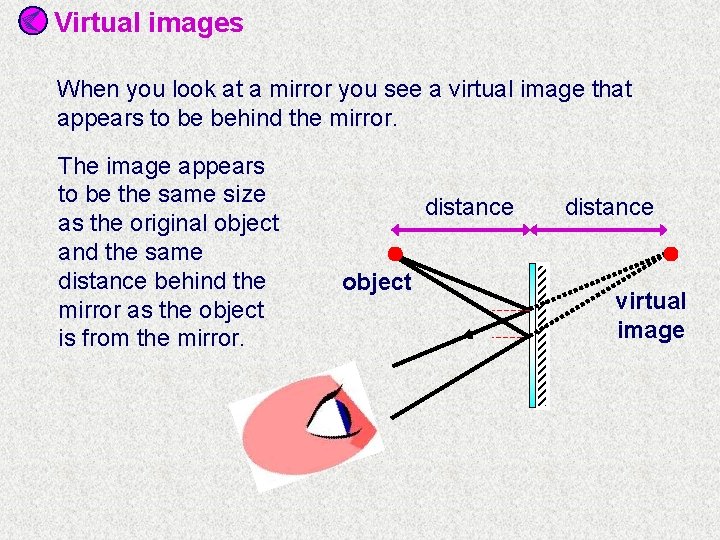 Virtual images When you look at a mirror you see a virtual image that