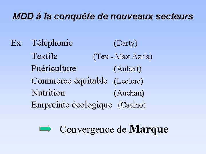 MDD à la conquête de nouveaux secteurs Ex Téléphonie (Darty) Textile (Tex - Max