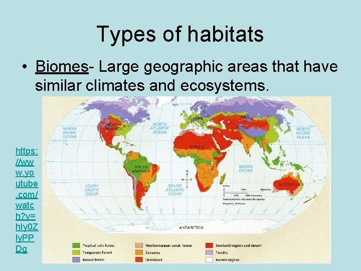 Types of habitats • Biomes- Large geographic areas that have similar climates and ecosystems.