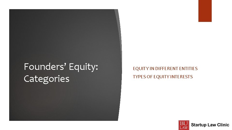 Founders’ Equity: Categories EQUITY IN DIFFERENT ENTITIES TYPES OF EQUITY INTERESTS 