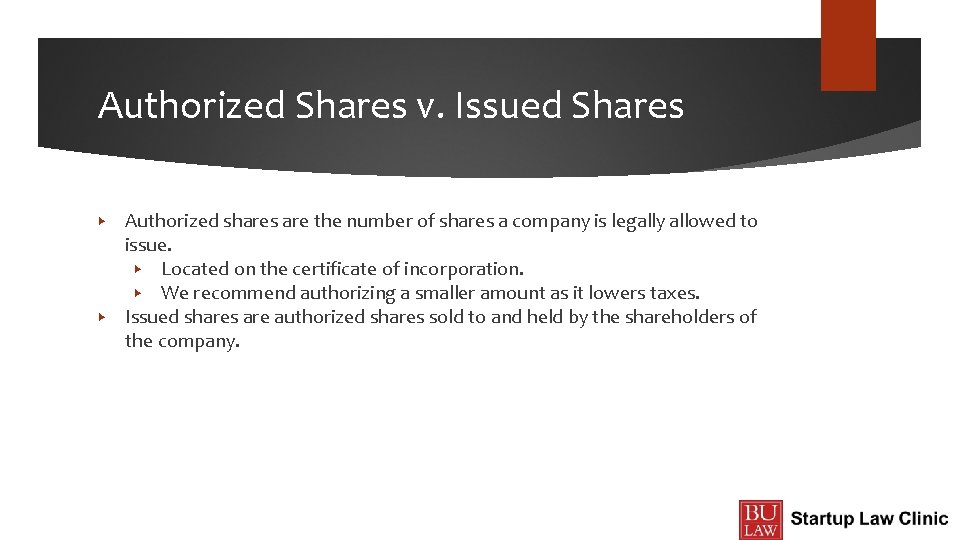 Authorized Shares v. Issued Shares ▶ ▶ Authorized shares are the number of shares