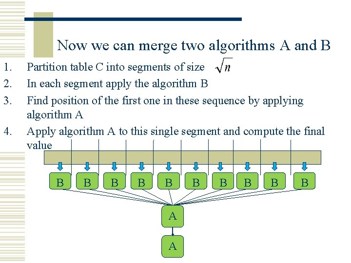 Now we can merge two algorithms A and B 1. 2. 3. 4. Partition