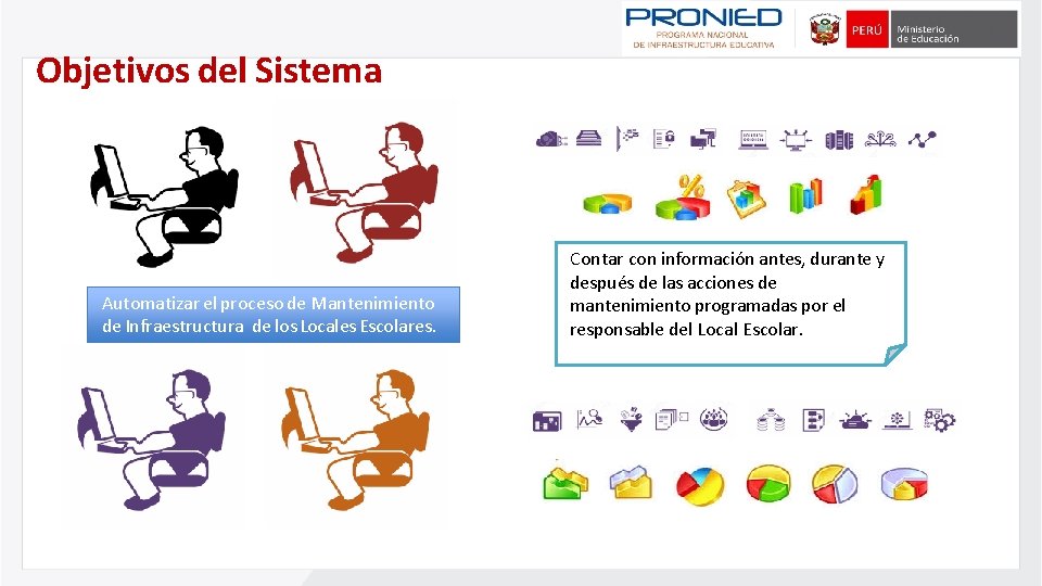 Objetivos del Sistema Automatizar el proceso de Mantenimiento de Infraestructura de los Locales Escolares.