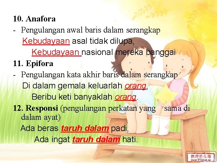 10. Anafora - Pengulangan awal baris dalam serangkap Kebudayaan asal tidak dilupa, Kebudayaan nasional 10. Anafora - Pengulangan awal baris dalam serangkap Kebudayaan asal tidak dilupa, Kebudayaan nasional