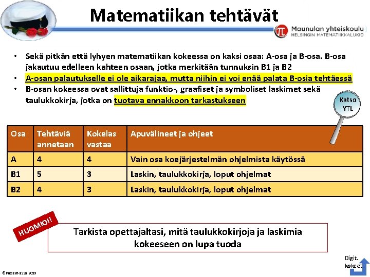 Esityksen perustyyliä et voi muokata Matematiikan tehtävät • Sekä pitkän että lyhyen matematiikan kokeessa