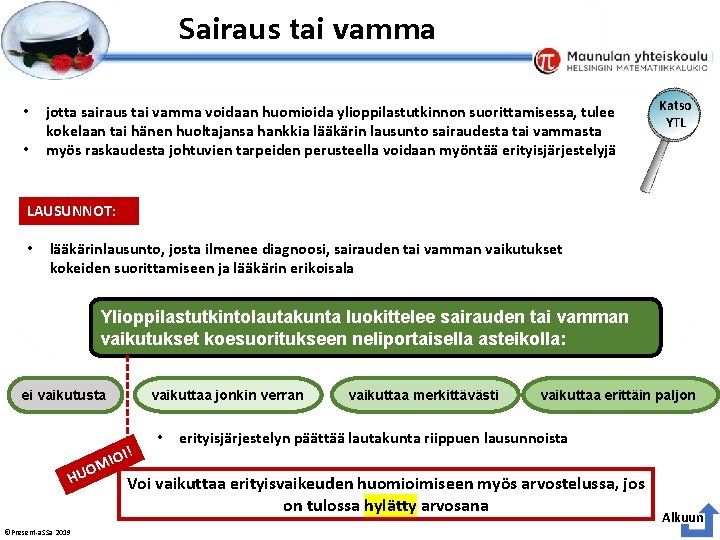 Esityksen perustyyliä et voi muokata Sairaus tai vamma • • jotta sairaus tai vamma