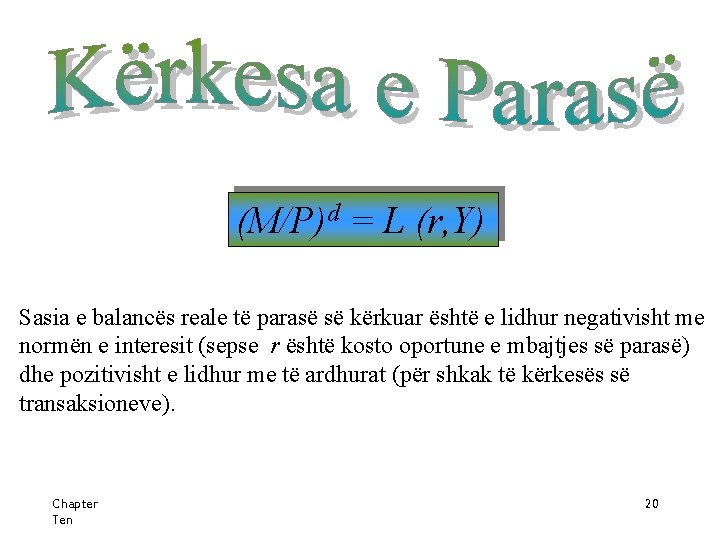 (M/P)d = L (r, Y) Sasia e balancës reale të parasë së kërkuar është