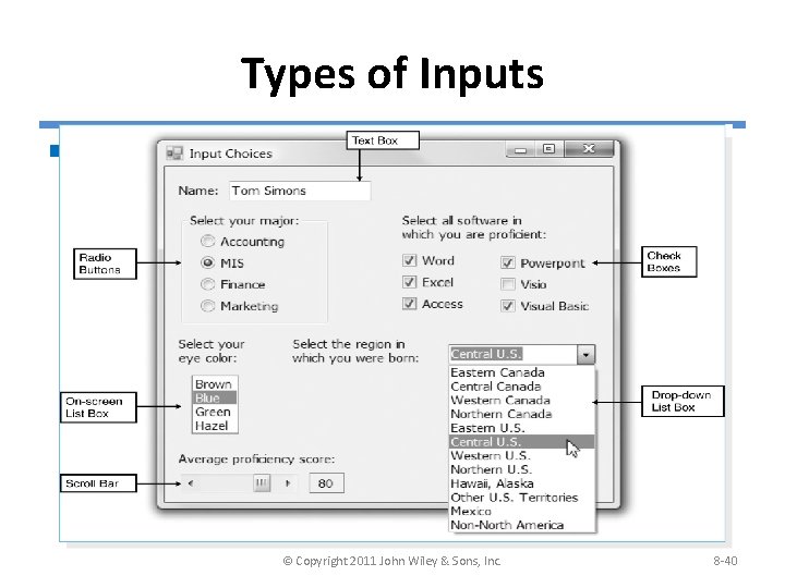 Types of Inputs § There are many different types of inputs, in the same