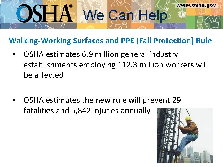 www. osha. gov We Can Help www. osha. gov Walking-Working Surfaces and PPE (Fall