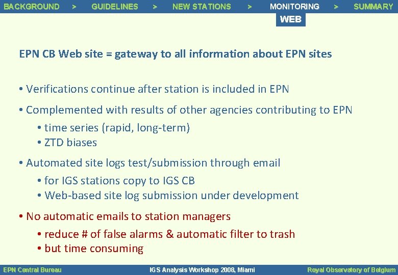 BACKGROUND Background >> > Background Status GUIDELINES >> Guidelines > NEW STATIONS >> Tracking