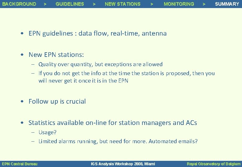 BACKGROUND Background >> > Background Status GUIDELINES >> Guidelines > NEW STATIONS >> Tracking