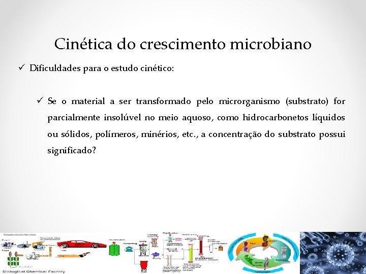 Cinética do crescimento microbiano ü Dificuldades para o estudo cinético: ü Se o material Cinética do crescimento microbiano ü Dificuldades para o estudo cinético: ü Se o material