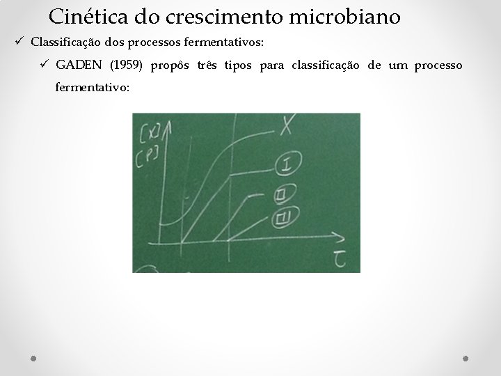 Cinética do crescimento microbiano ü Classificação dos processos fermentativos: ü GADEN (1959) propôs três Cinética do crescimento microbiano ü Classificação dos processos fermentativos: ü GADEN (1959) propôs três