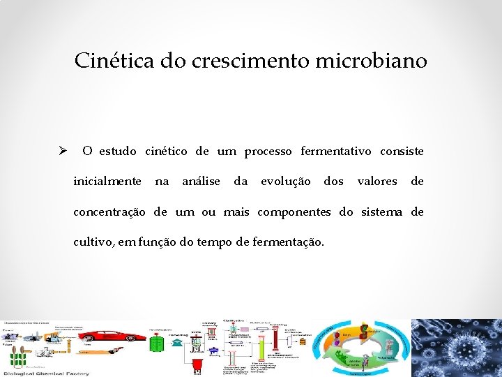 Cinética do crescimento microbiano Ø O estudo cinético de um processo fermentativo consiste inicialmente Cinética do crescimento microbiano Ø O estudo cinético de um processo fermentativo consiste inicialmente