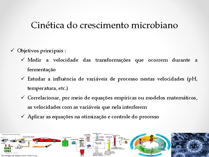 Cinética do crescimento microbiano ü Objetivos principais : ü Medir a velocidade das transformações Cinética do crescimento microbiano ü Objetivos principais : ü Medir a velocidade das transformações