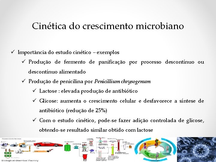 Cinética do crescimento microbiano ü Importância do estudo cinético – exemplos ü Produção de Cinética do crescimento microbiano ü Importância do estudo cinético – exemplos ü Produção de
