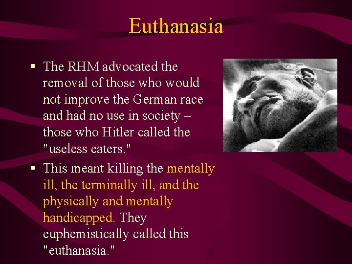 Euthanasia § The RHM advocated the removal of those who would not improve the