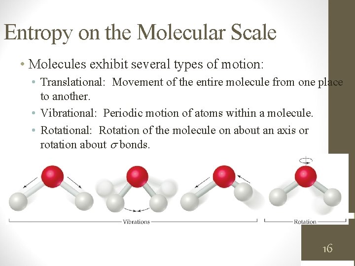 Entropy on the Molecular Scale • Molecules exhibit several types of motion: • Translational: