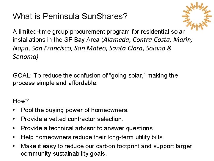 What is Peninsula Sun. Shares? A limited-time group procurement program for residential solar installations