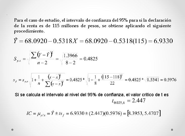 . Para el caso de estudio, el intervalo de confianza del 95% para si