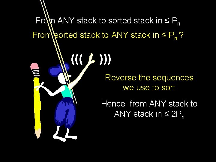 From ANY stack to sorted stack in ≤ Pn From sorted stack to ANY