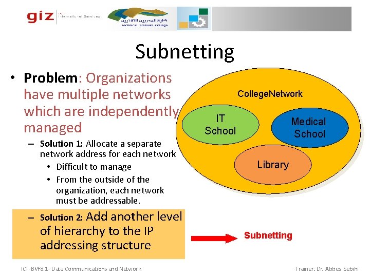Subnetting • Problem: Organizations have multiple networks which are independently managed – Solution 1: Subnetting • Problem: Organizations have multiple networks which are independently managed – Solution 1: