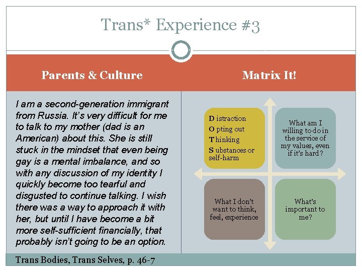 Trans* Experience #3 Parents & Culture I am a second-generation immigrant from Russia. It’s