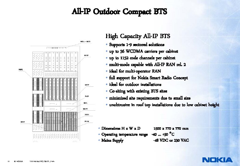 All-IP Outdoor Compact BTS High Capacity All-IP BTS • Supports 1 -9 sectored solutions