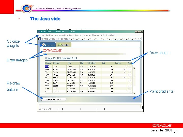  • The Java side • When-Timer-Expired trigger Colorize widgets Draw shapes Draw images