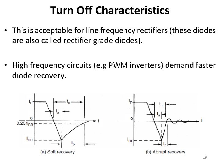 Turn Off Characteristics • This is acceptable for line frequency rectifiers (these diodes are