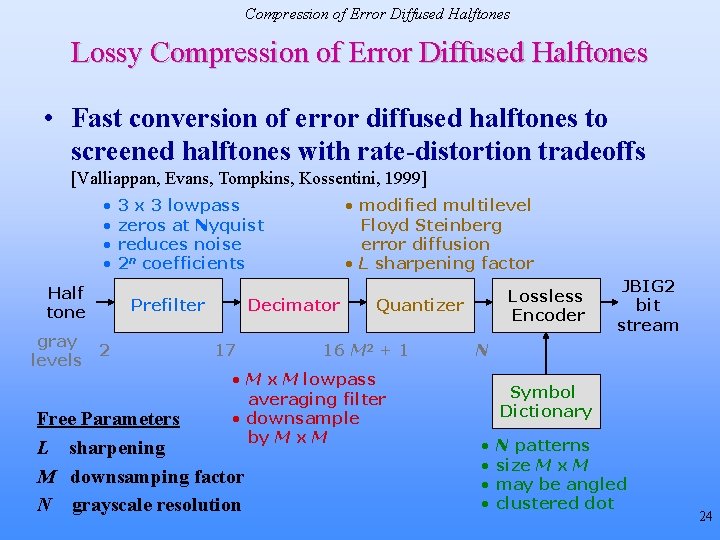 Compression of Error Diffused Halftones Lossy Compression of Error Diffused Halftones • Fast conversion