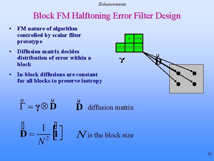 Enhancements Block FM Halftoning Error Filter Design • FM nature of algorithm controlled by