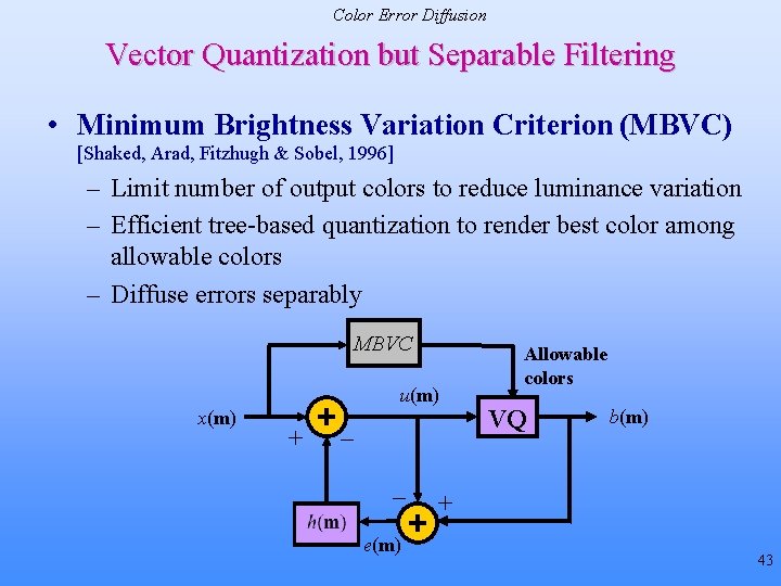 Color Error Diffusion Vector Quantization but Separable Filtering • Minimum Brightness Variation Criterion (MBVC)