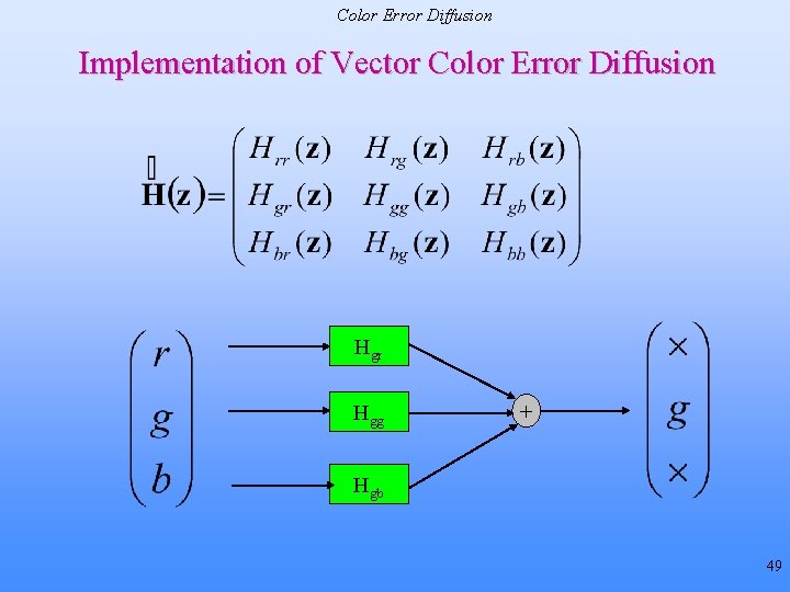 Color Error Diffusion Implementation of Vector Color Error Diffusion Hgr Hgg + Hgb 49