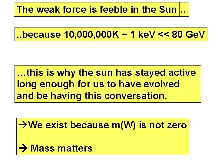 The weak force is feeble in the Sun…. . because 10, 000 K ~