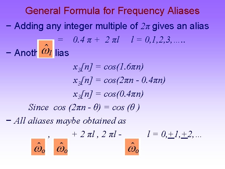 General Formula for Frequency Aliases − Adding any integer multiple of 2π gives an