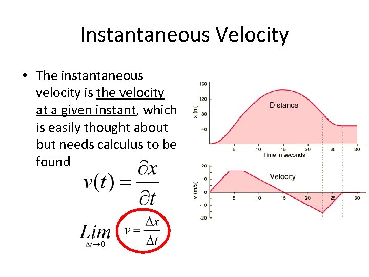 Instantaneous Velocity • The instantaneous velocity is the velocity at a given instant, which