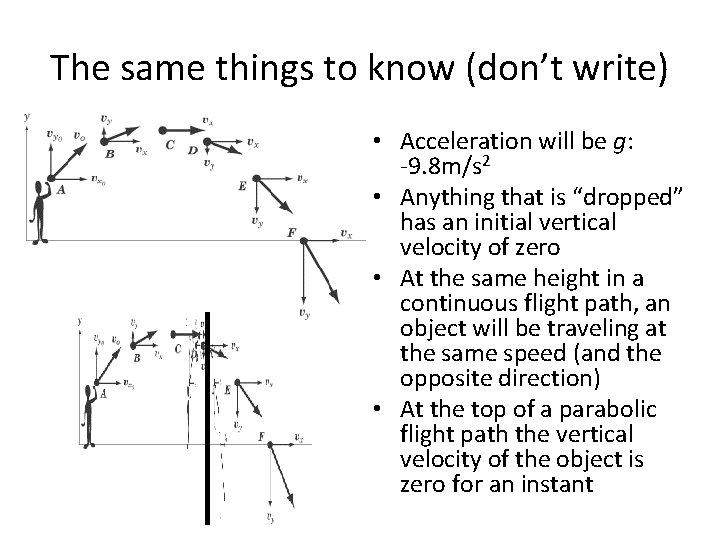 The same things to know (don’t write) • Acceleration will be g: -9. 8