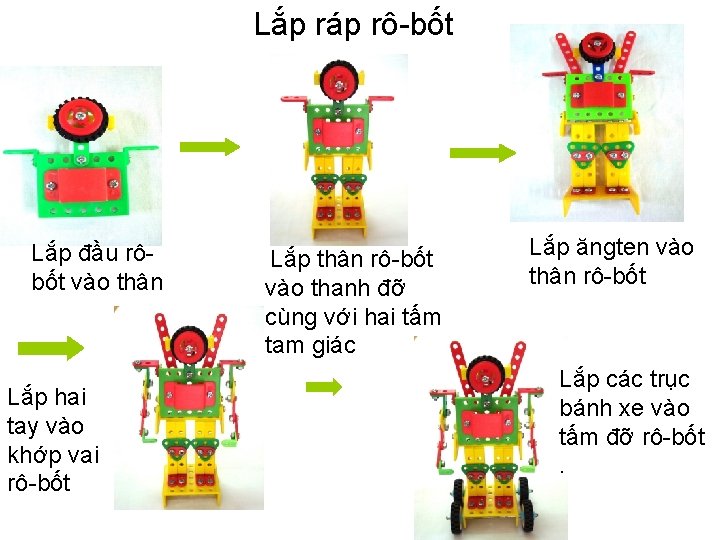 Lắp ráp rô-bốt Lắp đầu rôbốt vào thân Lắp hai tay vào khớp vai