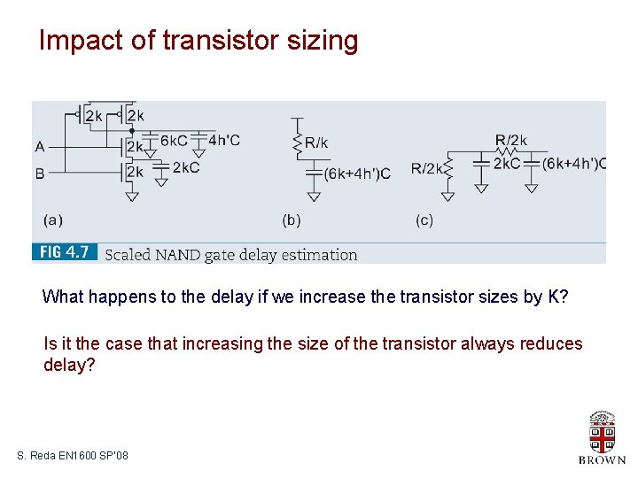 Impact of transistor sizing What happens to the delay if we increase the transistor