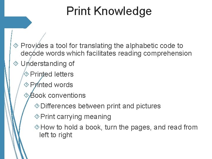 Print Knowledge Provides a tool for translating the alphabetic code to decode words which