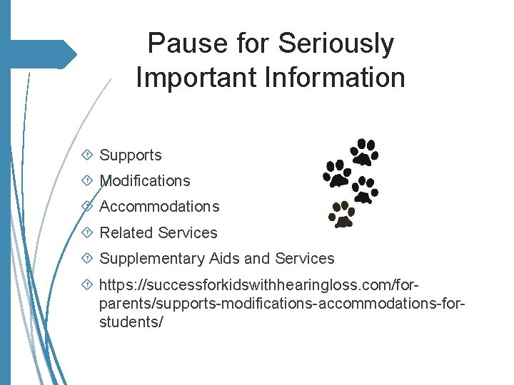 Pause for Seriously Important Information Supports Modifications Accommodations Related Services Supplementary Aids and Services