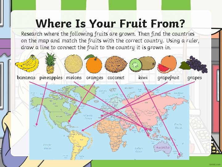 Where Is Your Fruit From? Research where the following fruits are grown. Then find