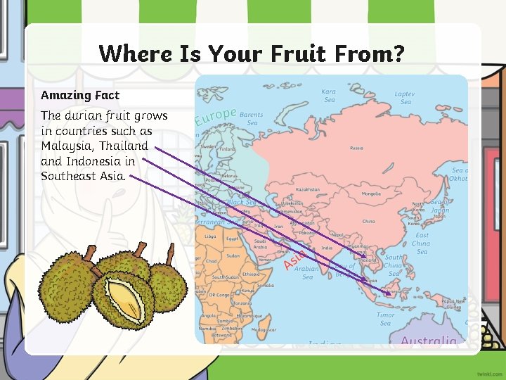 Where Is Your Fruit From? Amazing Fact The durian fruit grows in countries such