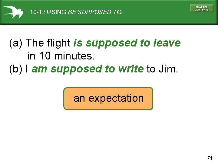 10 -12 USING BE SUPPOSED TO (a) The flight is supposed to leave in