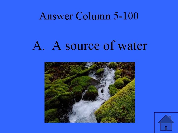 Answer Column 5 -100 A. A source of water 